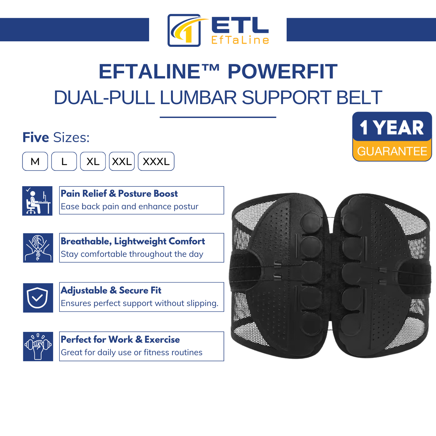 Eftaline™ PowerFit Dual-Pull Lumbar Support Belt